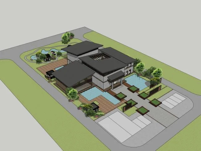 Sketchup商业模型|多层会所，商业建筑，新中式风格