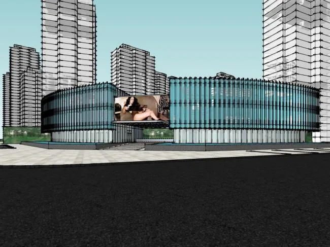 Sketchup商业模型|多层售楼中心，商业建筑，现代风格