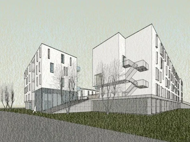 Sketchup住宅模型|多层公园住宅，现代风格，居住建筑