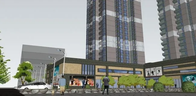 Sketchup住宅模型|高层商住楼，住宅，底层商业，居住建筑，现代风格
