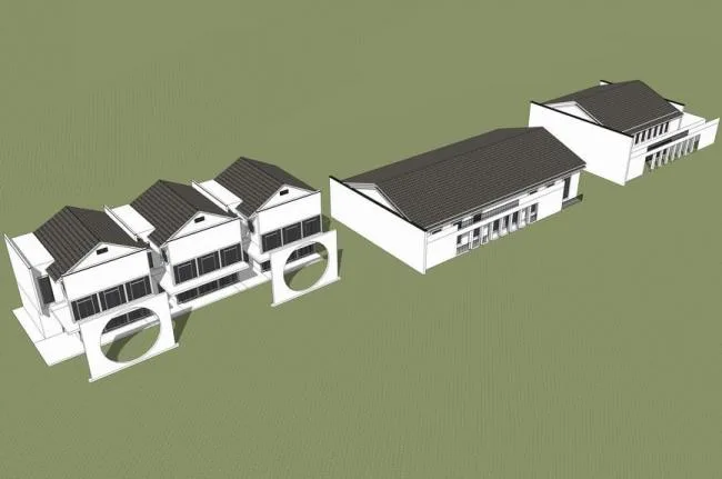 Sketchup商业模型|游客服务中心，多层，商业楼，联排商铺，接待中心，新中式风格