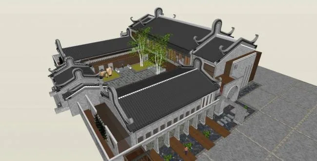 Sketchup住宅模型|多层四合院，中式风格，居住建筑