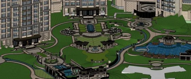 Sketchup住宅模型|超高层住宅，居住建筑，小区，景观，新古典风格