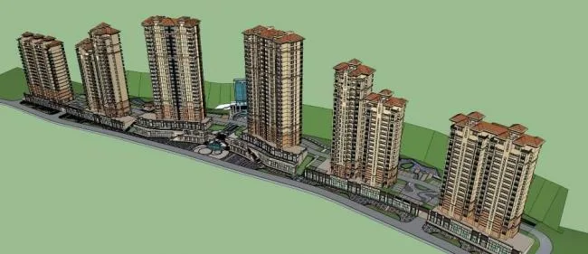 Sketchup住宅模型|高层住宅，底层商业，九龙湾，古典风格，欧式，居住建筑