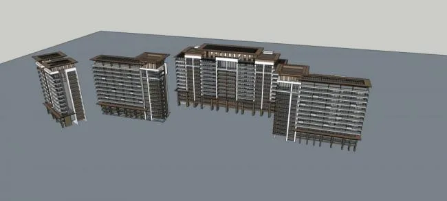 Sketchup住宅模型|高层公寓，居住建筑，现代风格