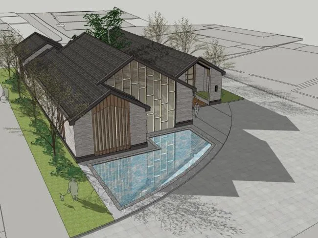Sketchup商业模型|会所，商业建筑，新中式风格，娱乐休闲设施