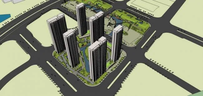 Sketchup住宅模型|超高层住宅楼，小区，商业裙房，底层商业，现代风格，居住建筑