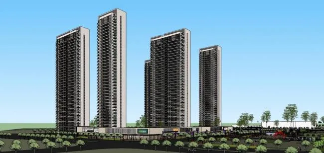 Sketchup住宅模型|超高层住宅楼，小区，商业裙房，底层商业，现代风格，居住建筑