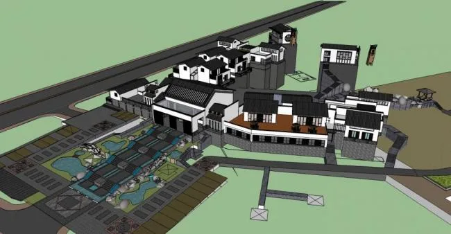 Sketchup商业模型|多层会所，商业建筑，中式风格