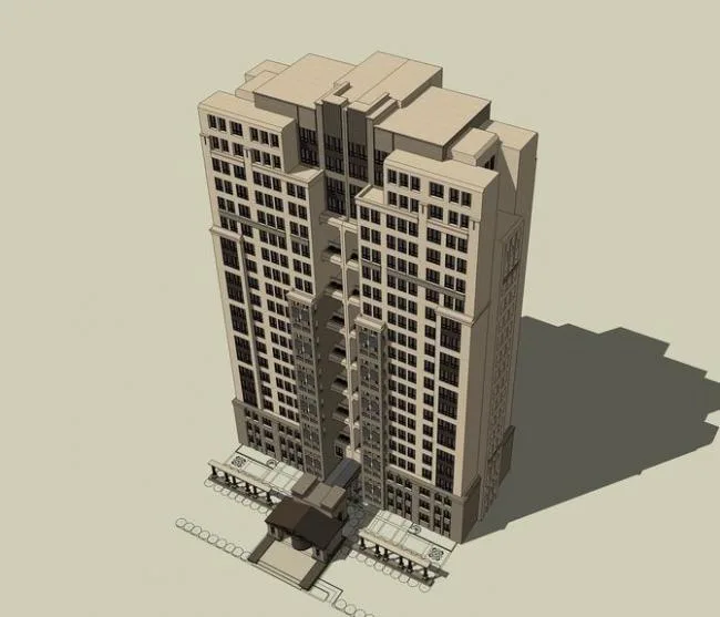 Sketchup办公模型|高层办公楼，新古典风格