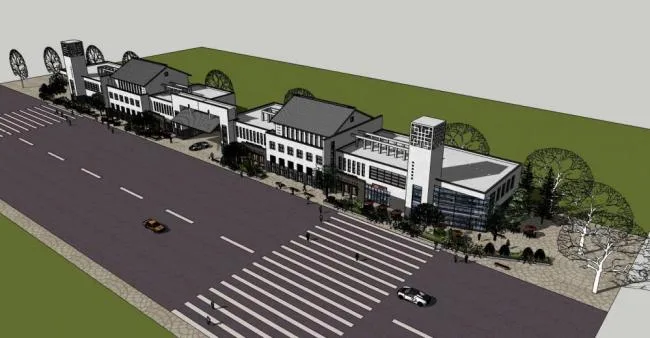 Sketchup商业模型|多层商业街，商业建筑，中式风格