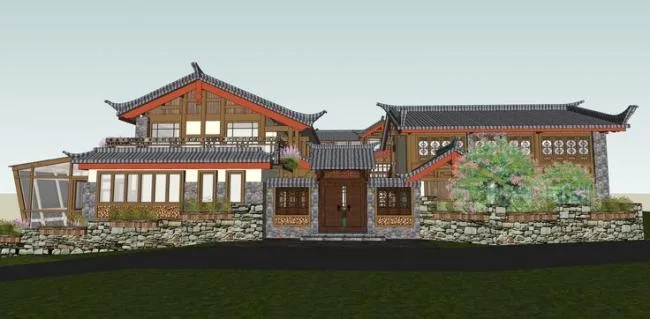 Sketchup住宅模型|多层住宅，中式风格，古镇草居，居住建筑