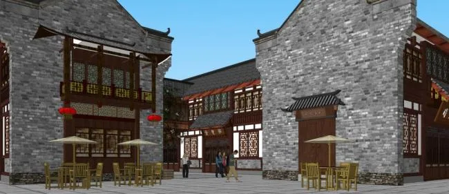 Sketchup商业模型|多层商业街，商场，中式风格