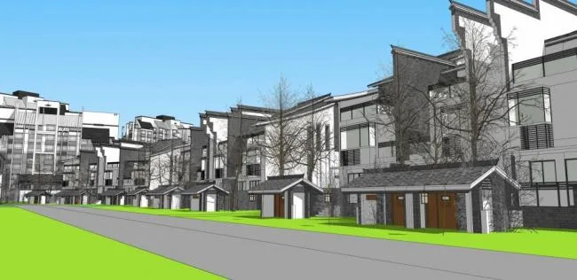 Sketchup住宅模型|多层住宅小区，高层公寓，居住建筑，双拼别墅，中式风格