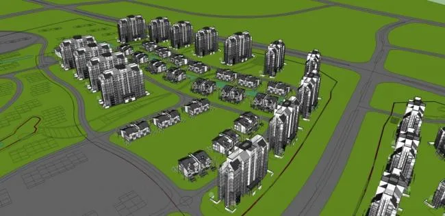Sketchup住宅模型|多层住宅小区，高层公寓，居住建筑，双拼别墅，中式风格