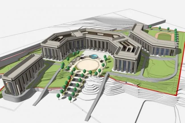 Sketchup办公模型|多层山地办公楼，新古典风格