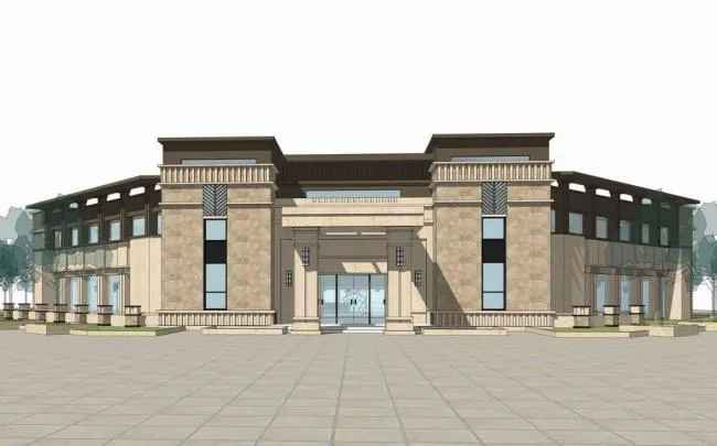 Sketchup商业模型|多层售楼处，会所，营销中心，新亚洲风格，商业建筑