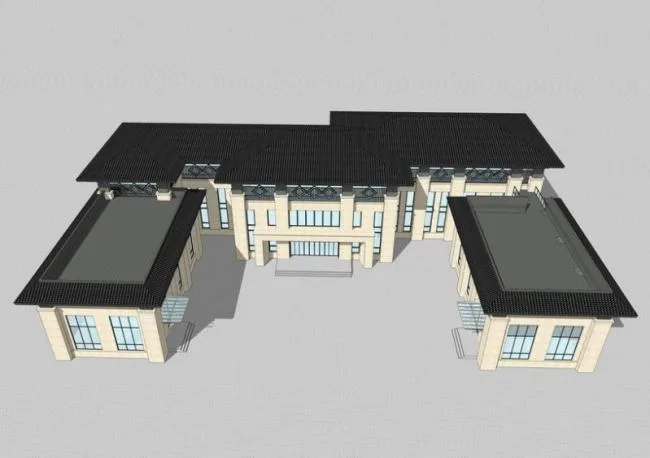Sketchup办公模型|新中式风格，多层接待中心，办公建筑