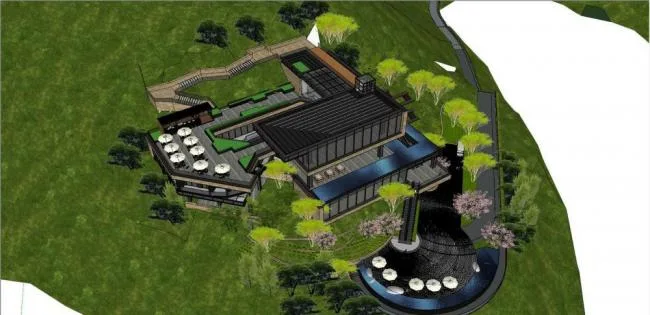 Sketchup商业模型|多层山地会所，商业建筑，现代风格