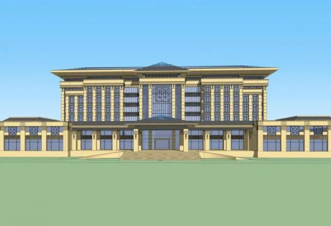 Sketchup办公模型|多层政府办公楼，新中式风格