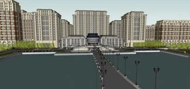 Sketchup住宅模型|高层住宅小区，西方新古典主义，居住建筑