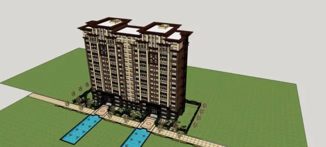 Sketchup住宅模型|小高层住宅公寓，中式风格，居住建筑
