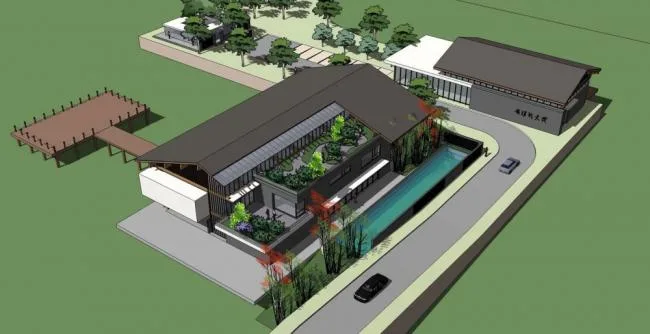Sketchup商业模型|群体会所，多层，北方，新中式风格，商业建筑