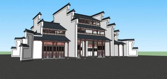Sketchup商业模型|多层商业楼，徽派，古建，中式风格