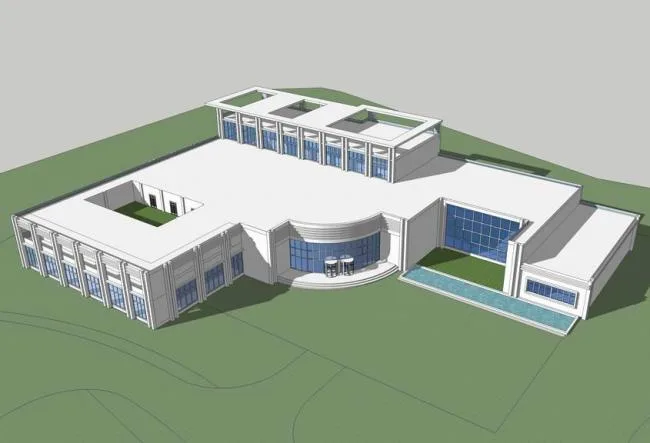 Sketchup商业模型|L型会所，多层商业会所，现代风格