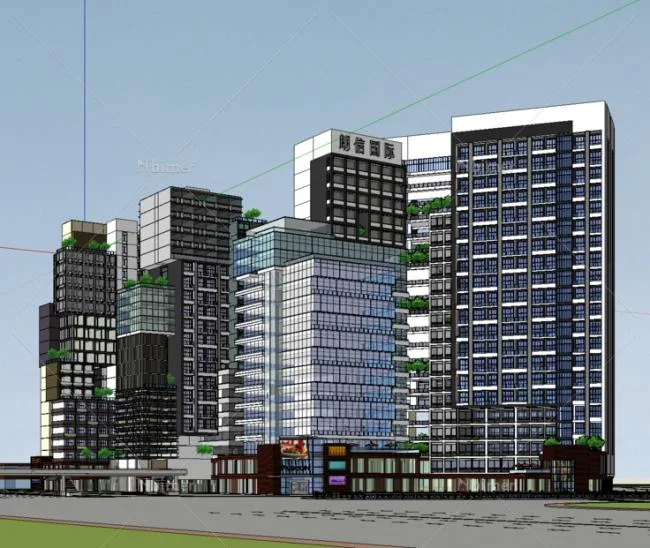 Sketchup住宅模型|高层住宅小区，公寓，社区沿街商业，居住建筑，现代风格