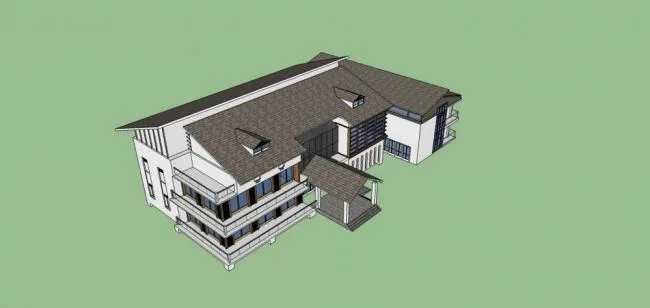 Sketchup商业模型|多层会所，新中式风格，商业建筑
