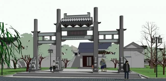 Sketchup商业模型|多层南方商业街，临水，中式风格