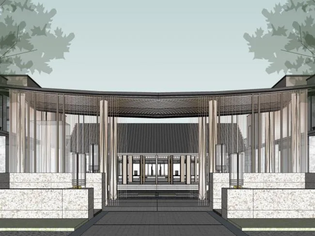 Sketchup商业模型|多层商业售楼处，中式风格