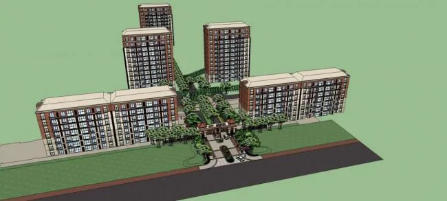 Sketchup住宅模型|高层住宅，小区入口大门，居住建筑，欧式古典风格