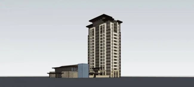 Sketchup住宅模型|高层住宅楼，中式会所，居住建筑