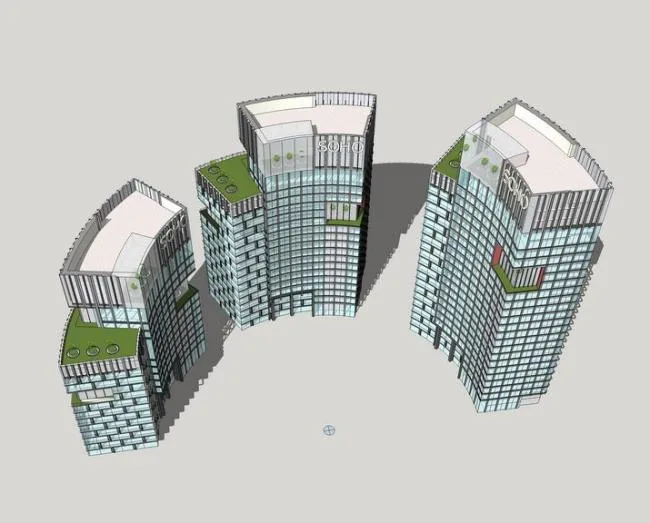 Sketchup办公模型|高层弧形办公楼，现代风格，写字楼