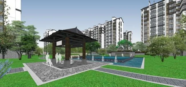 Sketchup住宅模型|高层住宅小区，中式风格，居住建筑