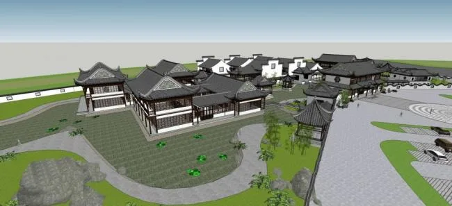 Sketchup商业模型|多层会所，景观，塔，入口，亭子，商业建筑，中式风格