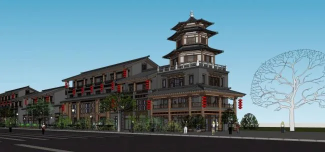 Sketchup商业模型|多层商业街，商场，中式风格
