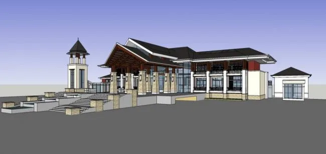 Sketchup商业模型|多层商业会所，东南亚风格
