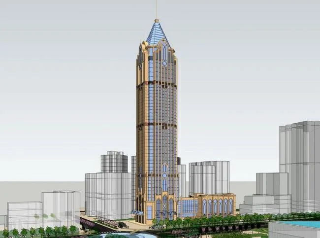 Sketchup办公模型|超高层办公楼，简欧风格，古典风格