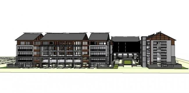 Sketchup住宅模型|多层公寓宿舍，居住建筑，中式风格