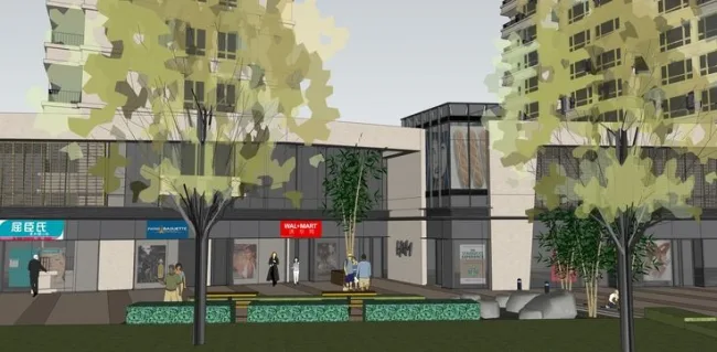 Sketchup住宅模型|高层住宅，底层商业，居住建筑，现代风格