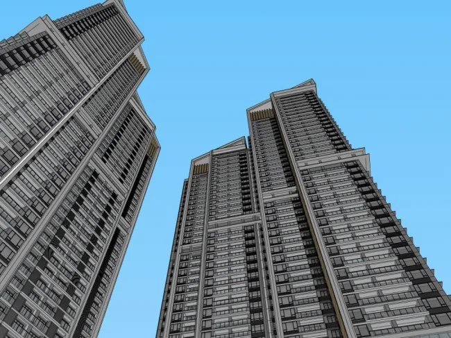 Sketchup住宅模型|超高层住宅，现代风格，底层商业，居住建筑