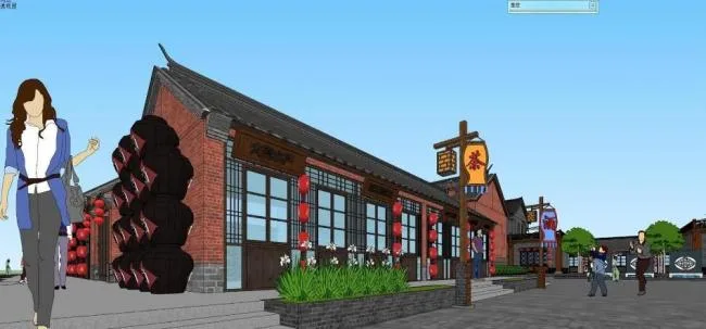 Sketchup商业模型|多层商业街，中式风格