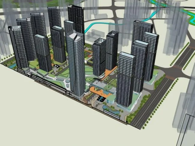 Sketchup住宅模型|超高层住宅小区，现代风格，居住建筑