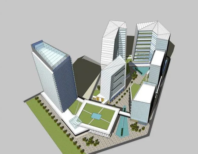 Sketchup办公模型|高层办公楼，现代风格