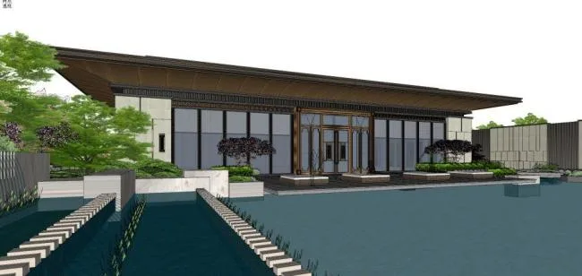 Sketchup商业模型|多层售楼处，商业建筑，新中式风格