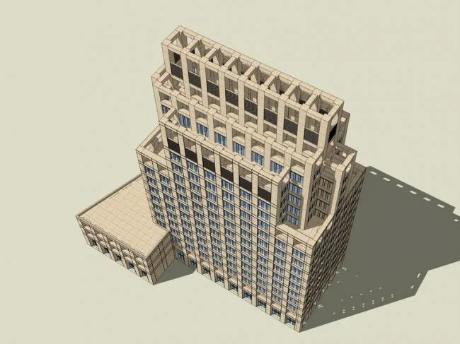Sketchup办公模型|高层办公楼，古典风格