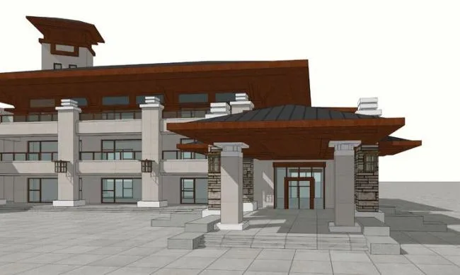 Sketchup商业模型|多层商业会所，中式风格